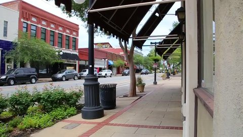 Downtown city sidewalk and street in North Little Rock, Arkansas