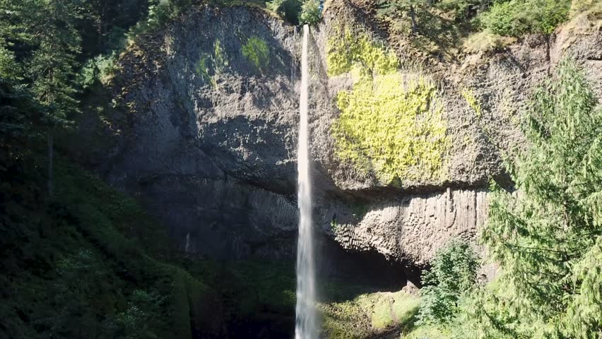 Footage over Portland, OR shot over Latourell Falls