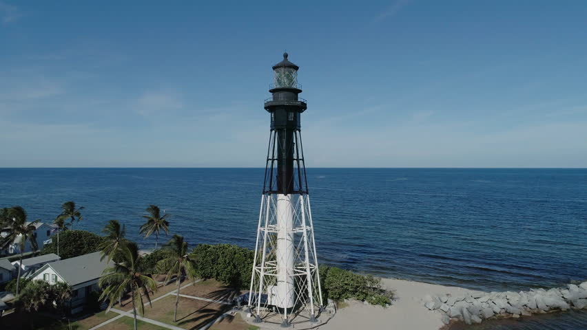 Aerial Point of Interest Around Coastal Inlet Lighthouse in South Florida // Drone