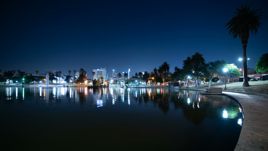 Los Angeles Skyline Reflected on MacArthur Park Pond