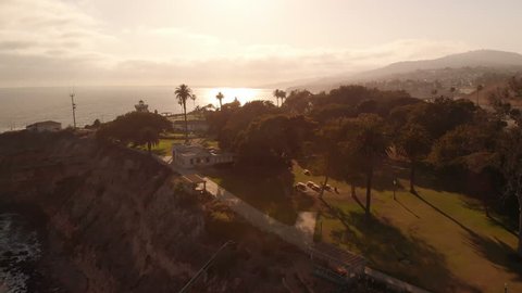 Aerial Coastal San Pedro and Pt Fermin Lighthouse California