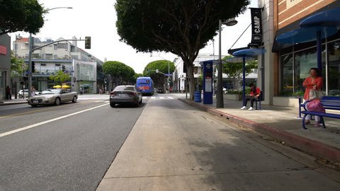 Los Angeles, California, USA - Sep 1, 2018: Santa Monica 4th St North Bound 03 at Santa Monica Driving Plate