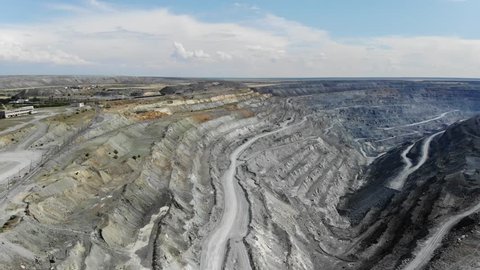 Aerial view of the large industrial quarry for the extraction of iron ore