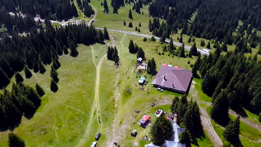 Bird-eye view from Snezhanka tower at Rhodope mountains during the summer season, Bulgaria. Royalty-Free Stock Footage #1016925370