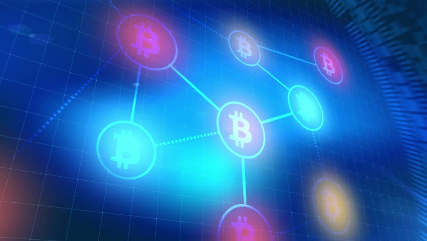 Bitcoin cryptocurrency icon animation blue digital elements technology background | Shutterstock HD Video #1016933005