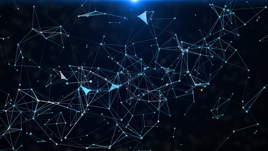 Plexus of abstract blue geometrical lines with moving triangles and dots. Loop animations.