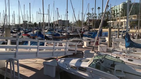 Sailboats Docked in Slips at Marina Del Rey California Port 