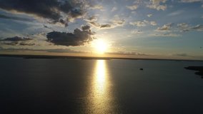 Aerial footage of Lake nasijarvi in Finland at sunset