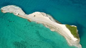 Aerial drone video of tropical white rock exotic volcanic bay with turquoise clear open sea