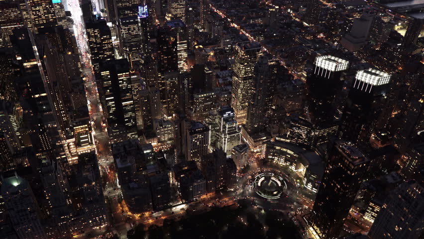 New York City Circa-2015, night aerial view tilting up from Columbus Circle featuring Midtown and Downtown Manhattan Skyline Royalty-Free Stock Footage #1016996824