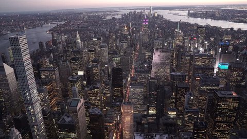 New York City Circa-2015, aerial view Manhattan skyline at dusk from 59th Street