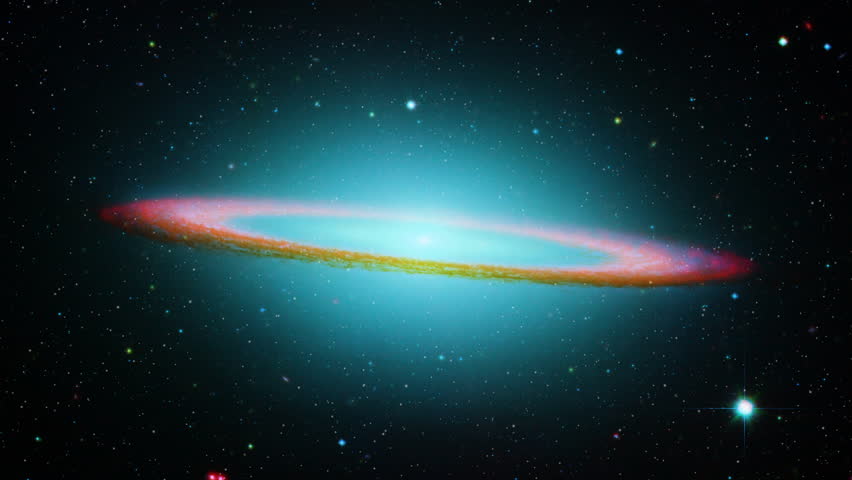 Sombrero galaxy rotating over star field outer space. Contain public domain image by NASA
