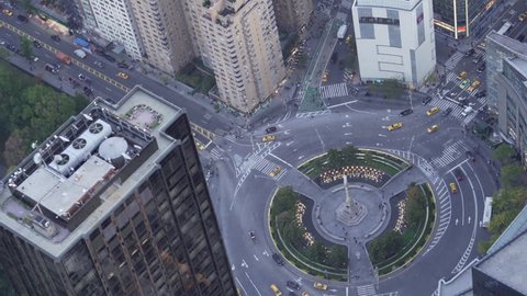 New York City Circa-2015, high angle telephoto aerial view above Columbus Circle