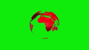 Rotating red earth on green background. 4K animation