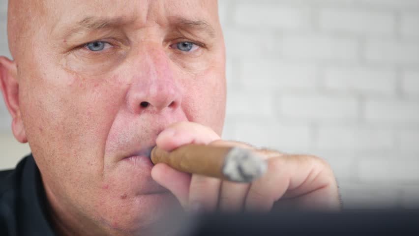 Businessman Image Smoking a Flavored Cigar in Office Room Royalty-Free Stock Footage #1017008065