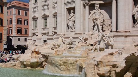ROME, ITALY - CIRCA 2018:The Trevi Fountain, a famous Baroque fountain and important landmark of Rome. It was designed by Nicola Salvi and completed by Giuseppe Pannini in 1762.