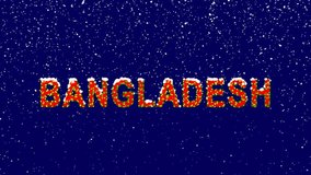 New Year text country name BANGLADESH. Snow falls. Christmas mood, looped video. Alpha channel Premultiplied - Matted with deep blue RGB(04:00:5B)