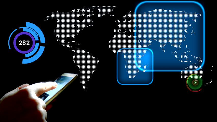 Capabilities of smartphone. Most popular way communication. With  world map on background 
 | Shutterstock HD Video #1017029341