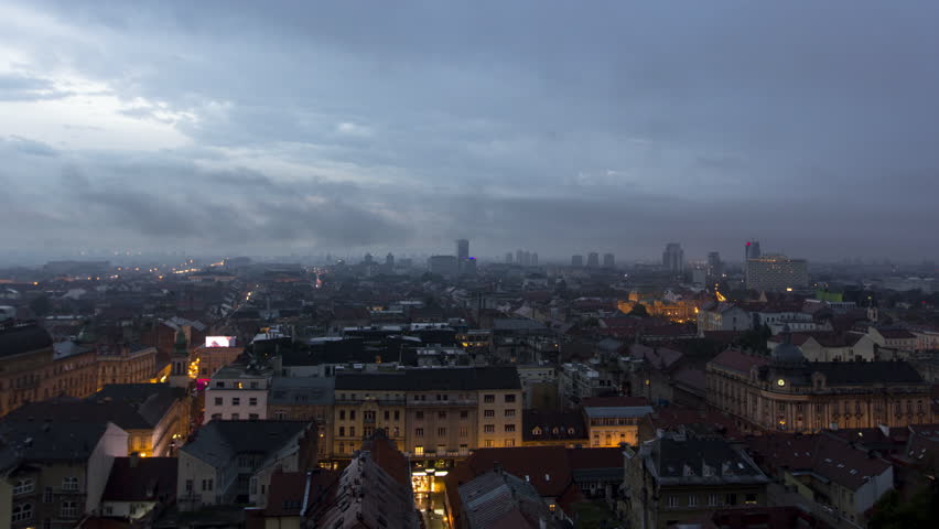 Time Lapse of storm clouds moving over the city at night, Zagreb, Croatia