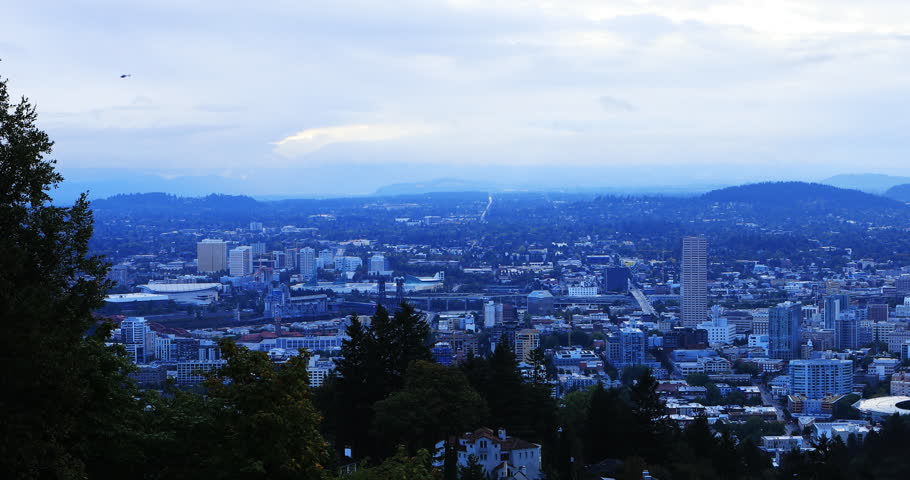 Portland, Oregon city center in the morning 4K