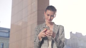 Beautiful Business Woman With Phone Outdoors Portrait