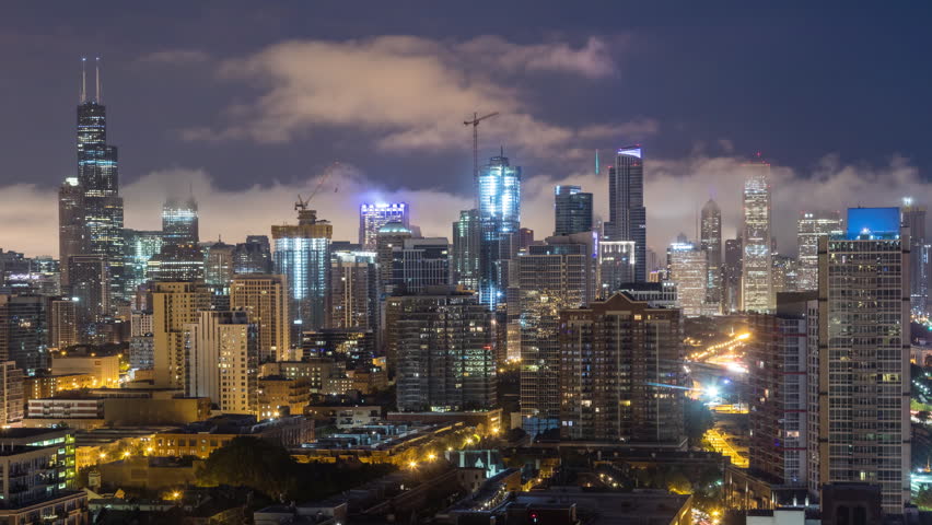 Downtown Chicago Skyline Cityscape Sunrise Timelapse