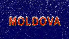 New Year text country name MOLDOVA. Snow falls. Christmas mood, looped video. Alpha channel Premultiplied - Matted with deep blue RGB(04:00:5B)