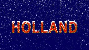 New Year text country name HOLLAND. Snow falls. Christmas mood, looped video. Alpha channel Premultiplied - Matted with deep blue RGB(04:00:5B)