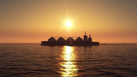 LNG tanker on sunset