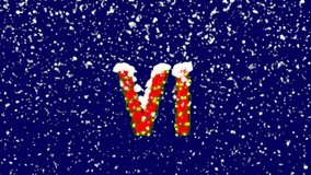 New Year text Roman numerals VI. Snow falls. Christmas mood, looped video. Alpha channel Premultiplied - Matted with deep blue RGB(04:00:5B)