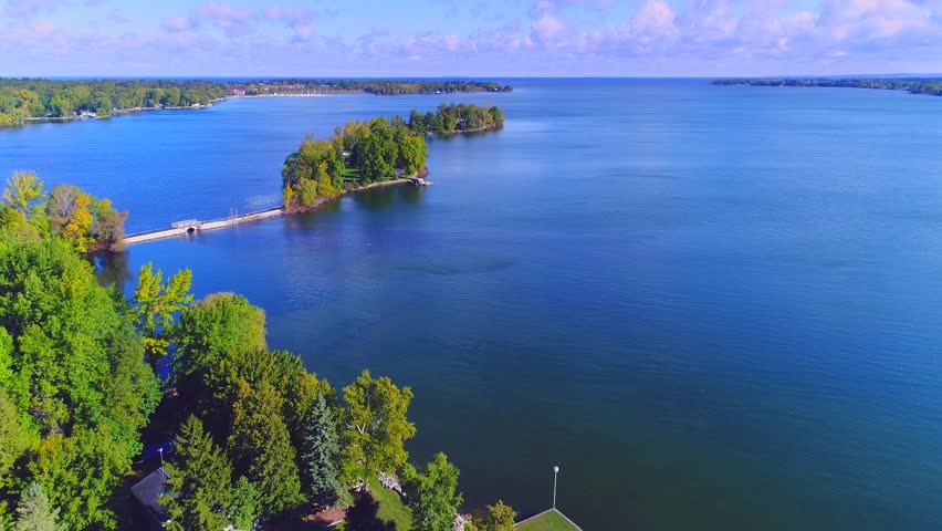 Scenic islands of Door County, Wisconsin in early Autumn, Aerial View.
