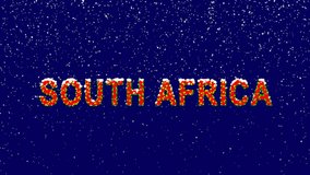 New Year text country name SOUTH AFRICA. Snow falls. Christmas mood, looped video. Alpha channel Premultiplied - Matted with deep blue RGB(04:00:5B)