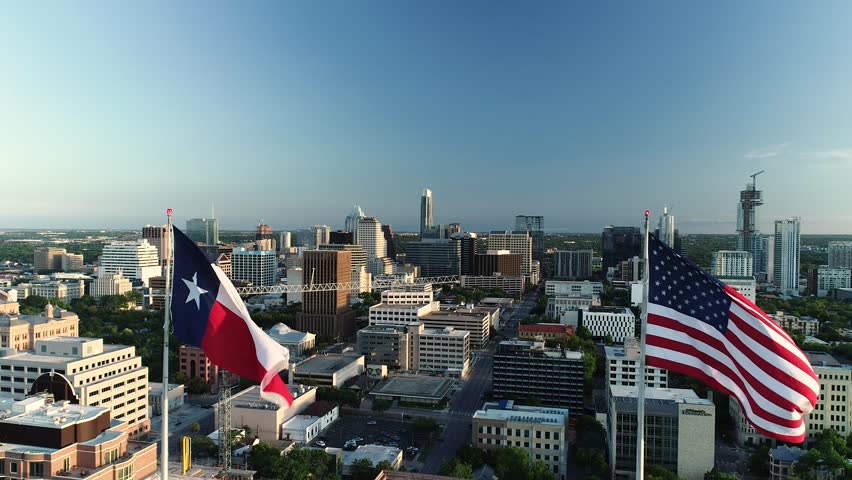 4K Aerial Texas and American Flag at Sunset Shutterstock HD Video #10170981...