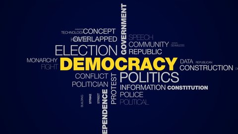 democracy politics election government freedom president ballot debate voting independence candidate animated word cloud background 