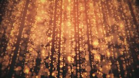 Particles Glitter Confetti. Retro Golden Glamour Rain. Holidays Sparkling vintage Background