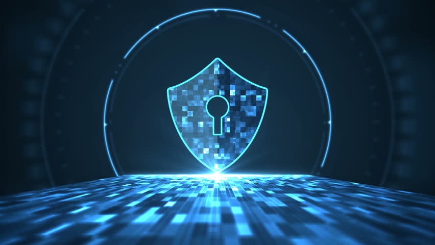 Cyber Security Concept. Shield with Stock Footage Video (100% Royalty