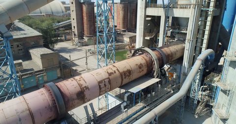 Cement production. Rotary kiln of a cement plant. Aerial View