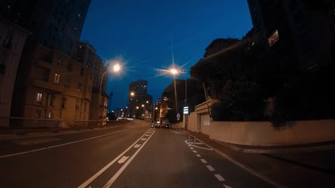 Monaco Monte Carlo tunnels city street road hyperlapse hyper lapse night evening blue hour driving moving driving street