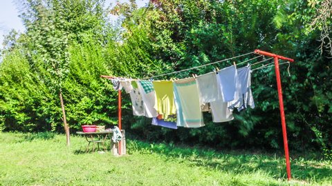Clothes Hanging in the Sun and Wind of Italian Countryside. Time Lapse HD 1080p