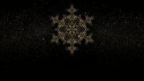 Elegant Christmas Shining Gold Snowflake on the dark background with holiday decoration elements. Looped motion graphic.