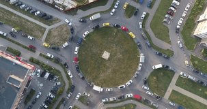 Beautiful 4K video of flying over the road junction by drone. Kuznechiki district, Podolsk region, Russia