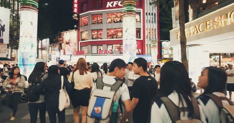Taipei, Taiwan-06 July, 2018: crowd walking at Ximending Shopping District. Tourists walk and visit the crowded street in central of Taipei. Taiwan