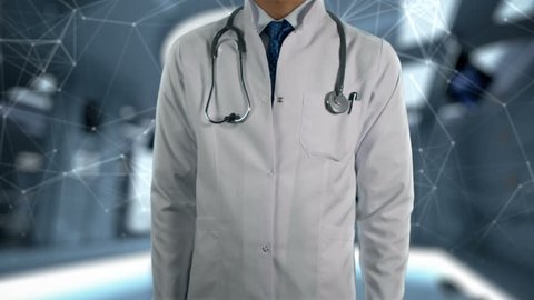Multiple sclerosis - Male Doctor With Mobile Phone Opens and Touches Hologram Illness Word