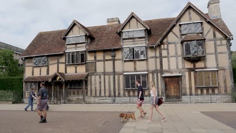 STRATFORD UPON-AVON, ENGLAND-SEPT. 2, 2018: Pan-William Shakespeare's historical birthplace in the16th-century on Henley Street in Stratford-upon-Avon a medieval market town in England’s West Midlands