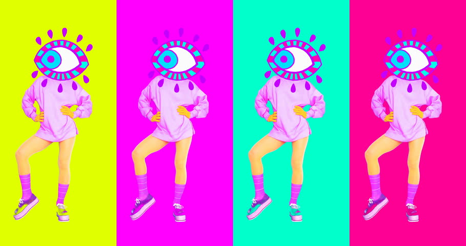 Contemporary animation art. Dancing girl Eyes. Fashion colorful vibes | Shutterstock HD Video #1017143125