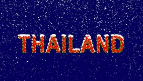 New Year text country name THAILAND. Snow falls. Christmas mood, looped video. Alpha channel Premultiplied - Matted with deep blue RGB(04:00:5B)