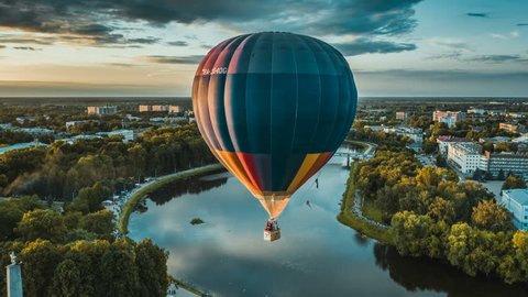 RUSSIA, MOSCOW - SEPTEMBER 2018: Hot air balloons preparing to rise in the early morning dawn