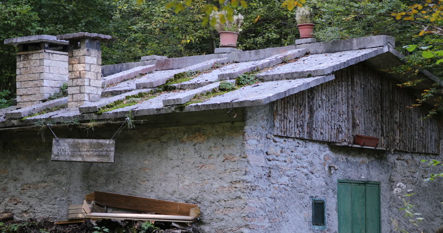 abandoned mountain chalet, halloween concept, and horror movies