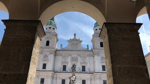 Walking towards the Salzburg Cathedral in Salzburg, Austria