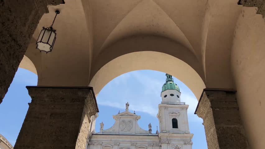 Walking towards the Salzburg Cathedral in Salzburg, Austria